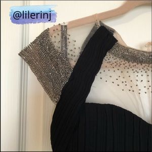 LITTLE MISTRESS DRESS LBD SHEER BEADED NECKLINE BLACK UK 10 / US 6